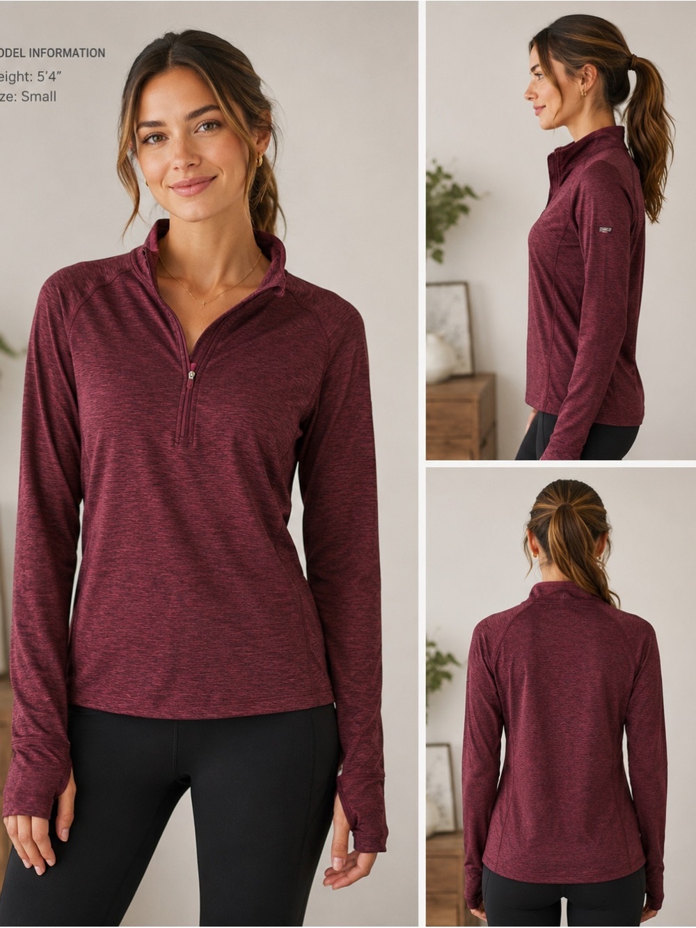 Kirkland Signature Women's Quarter-Zip Pullover - Maroon Heather